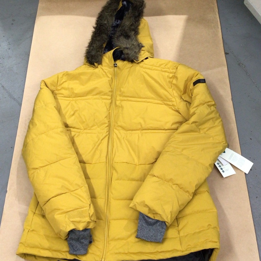 Roxy Mustard Hooded Puffer Jacket with Faux Fur